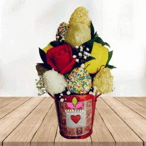 Arreglo floral con fresas achocolatadas pequeño