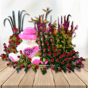 Arreglo floral con Oso de Peluche