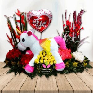 Arreglo Floral con Unicornio y Globo