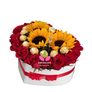 Corazón de Girasoles y rosas