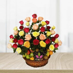 Canasta de rosas y frutas Ref 230