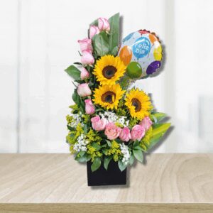 Floristería en Cali, Arreglo floral con Rosas y girasoles