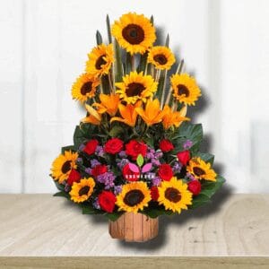 Magia de girasoles rosas y lirios