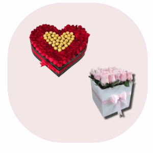 Arreglos en Base Cilíndrica, Cubos y Corazones de rosas