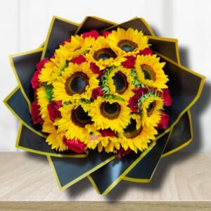 buchon de girasoles y rosas